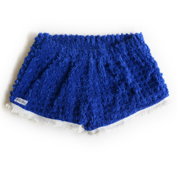 Blue Chenille Fringe Shorts